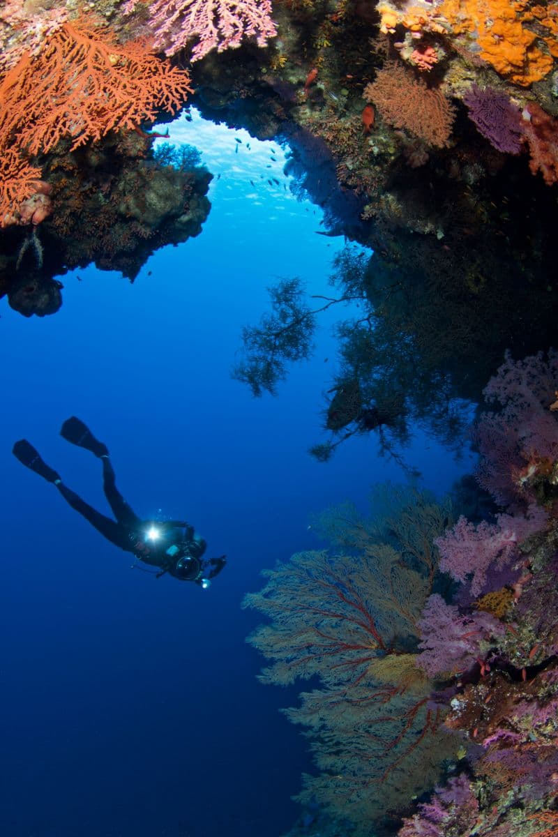 Liveaboard crew preparing dive gear at Tubbataha Reef, Philippines